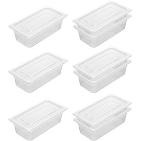 6 Pack Plastic Food Pans with Lids, 1/3 Size 4'' Deep, Translucent,Commercial