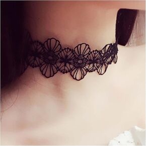 Allereyae Boho Lace Flower Necklace Black Hollow Lace Choker Necklace Retro Flower Choker Necklace Vintage 90s Necklaces Chain Jewelry for Women and Girls