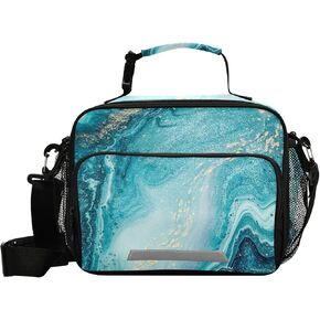 Ocean Blue Marble Lunch Bag Reusable Cooler Bag Lunch Box Insulated Cooling Tote Food Container for Women Men Kids