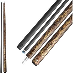 RHINO RETRO Pool Cue - Cocobolo، Bocote، Ebony، Snakewood، Thuya - 3/8-8 مشترك - قطر الطرف 12.5 مم، عمود من ألياف الكربون 100% ومؤخرة مركبة مع تقنية الطباعة ثلاثية الأبعاد، مستدق احترافي