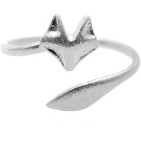 Spinningdaisy Handcrafted Brushed Metal Sleek Fox Head Ring in Kuwait