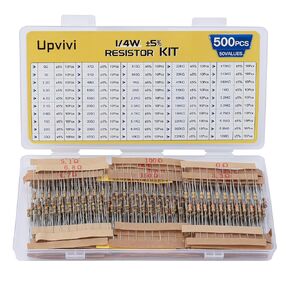 Resistors Assortment Kit, 50 Values Resistor Kit 1/4W 0 Ohm to 10M Ohm with ±5% Carbon Film Resistor Assorted 1/4 Watt Common Fixed Resistors Assortment 500Pcs