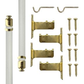 Amazing Drapery Hardware 7/16 Inch White Round Sash Curtain Rods with Brass Ends, Set of 2 (Hardware Included) - Adjustable Length 28-48 Inches, Easy to Install Rods for Doors, Windows, and Sidelights