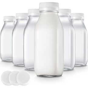Gerrii 10 oz Milk Bottles Glass Bottles with Lids Milk Container Glass Juice Bottles for Refrigerator with Caps Glass Milk Container for Refrigerator(6 Pcs)