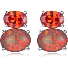 CiNily Sterling Silver or White Gold Plated Opal Stud Earrings With Orange Garnet/Green Quartz Birthstone Earrings Hypoallergenic Jewelry Gift for Women 10mm-12mm
