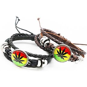 420 Leaf Leather Wristbands Bracelet, 2 Pcs