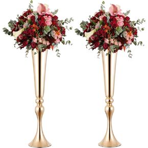 2 Pcs 22" Tall Gold Vases Metal Flower Arrangement Stand, Versatile for Centerpieces, Decoration for Table, Party, Wedding