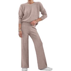 ANRABESS Womens Two Piece Outfits Lounge Sweater Sets Casual Pullover Knit Tops Wide Leg Pants 2024 Fall Clothes