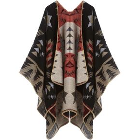 Women's Travel Plaid Shawl Wraps Open Front Poncho Cape Warm Oversized Sweaters Casual Cardigan Shawls for Fall Winter,Series 03-Stars Diamonds in Kuwait