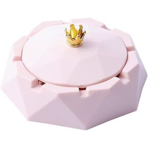 Pink Crown Stainless Steel Ashtray with Lids- Windproof Cigarette Ashtray for Indoor or Outdoor Use- Desktop Smoking Ash Tray for Home Office- Ash Tray for Home for Smokers