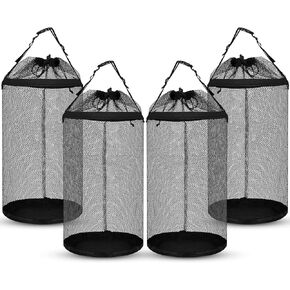 4 Pcs Boat Trash Bags Large Hoop Mesh Trash Can Portable Reusable Trash Pontoon Boat Accessories for Men Mesh Storage Bag for Fishing Kayak Camping Boating Marine Outdoor Storage ATV RV, Black