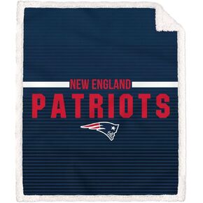 New England Patriots Logo Letter Poly Spandex Blanket with Sherpa
