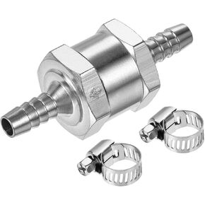 uxcell Non-Return One Way Check Valve 7mm Barb OD Aluminum Alloy with 2 Stainless Steel Adjustable 6-12mm Hose Clamps, for Water Oil Petrol Fuel Line