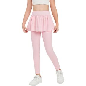 Haloumoning Girls Tennis Skirt with Leggings Kids High Waist Athletic Skort Yoga Golf Clothes with Pockets
