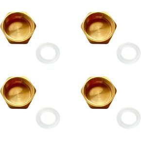 1/2" Brass Pipe Cap Hex Female End Caps Plug Plumbing Fitting with Rubber Gasket, IPS (Pack of 4)