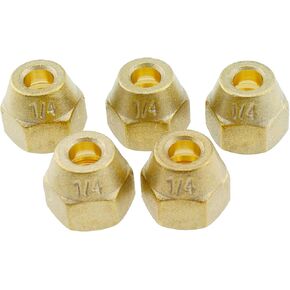 5pcs Brass SAE 45 Degree Flare Tube Fitting, 1/4" Short Flare Nut, Air Conditioning Copper Pipe Extension Butt Copper Tube Flare Nut