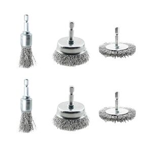 TAODAN 6PCS Wire Brush Wire Wheel Brush Wire Cup Brush High Carbon Steel Drill Wire Brush Suitable for Metal and Non Metal Surface Preparation