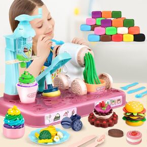 Hapystar 92PCS PlayDough Sets for Kid Ages 4-8, 4 in 1 Play Dough Ice Cream Toddlers' Play Kitchen Set Dough Play for Creations Making Noodle/Ice Cream/Cooking/Play Food (24 Pcs Dough Includes