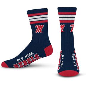 For Bare Feet NCAA Mississippi Ole Miss Rebels 4 Stripe Deuce Crew Sock Team Color MEDIUM