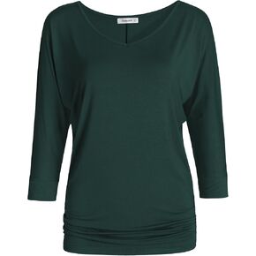 Esenchel Women's V-Neck Dolman Top 3/4 Sleeve Drape Shirt