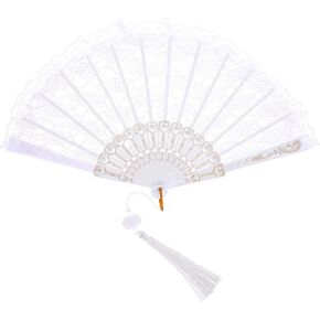 Handheld Chinese Folding Fan Hand Fans Foldable White Lace Vintage Style Hand Held Folding Fans for Party Wedding Dancing Decoration