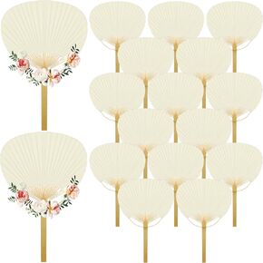 Geelin 100 Pcs Paddle Fans for Halloween Party Decoration Portable Paper Fans Bulk Japanese Cattail Paper Fan Handheld Paddle Fan for Halloween Party Favor Supplies (White)