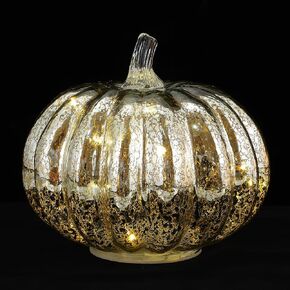 Beaupretty 1pc Silver Halloween Pumpkin Lamp Glass Lanterns Pumpkin Centerpiece with LED Lights Fall Decor Glass Pumpkins