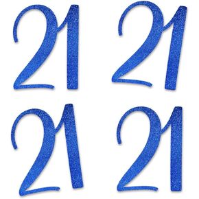 Blue Glitter 21 Cut-Out Numbers, 21st Birthday Party Anniversary Decorations DIY Essentials