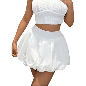 Verdusa Women's Pleated Bubble Skirt Y2K Elastic High Waisted Puffy Skorts Shorts