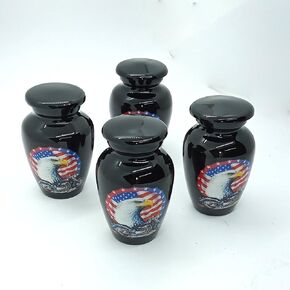 UR Keepsake Urn Set of 4- US Flag Eagle with Harley Davidson Bike Keepsake Cremation Urn for Human Ashes with Velvet Box & 4 Velvet Bag-Mini Keepsake Urn - Affordable Keepsake Urn (3 cu.in x 4pcs)