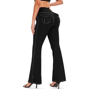 RIOJOY Women's Bootcut Yoga Pants with Pockets High Waisted Tummy Control Flare Leggings Workout Casual Dress Pants