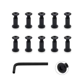 Screw Post, M6x12mm Hex Drive Binding Bolts and Barrel Nuts for Leather Wood Furniture, Fit for 5/16"(8mm) Hole Dia, Carbon Steel Black 10 Sets with 1pcs Allen Wrench