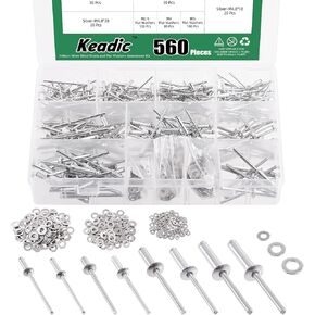 Keadic 560Pcs Pop Rivets Assortment Kit with Backup Washers, M2.4 M3.2 M4 M4.8 8 Sizes Aluminum Blind Rivets for Automotive, Marine, Ships (Black)