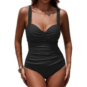 KI LAPHEE Women's V Neck One Piece Bathing Suit Tummy Control Swimsuit Ruched Underwire Push Up Molded Cups