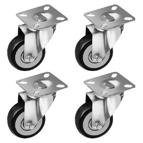 4 Pack Caster Wheels Swivel Plate Casters On Black Polyurethane Wheels (2 inch Plate)