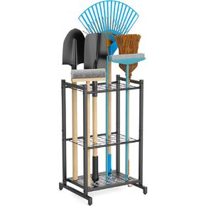 Garden Tool Organizer for Garage，Garden Tool Storage Rack with Wheels，Yard Tool Holder for Garage, Shed, Outdoor, Tool Stand