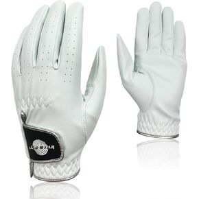 Men's Golf Glove - Premium PU Leather Glove, Extra Grip, Adjustable Fit, Worn on Left Hand for Right Handed Golfer, White
