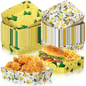 Suclain 36 Pcs Lemon Party Supplies 5 lb Summer Lemonade Fruit Nacho Boats Large Paper Snack Trays for Yellow Lemon Party Baby Shower Picnic Holiday Party Supplies