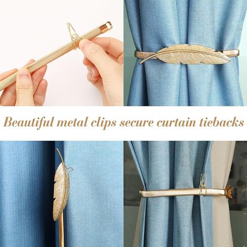 4 Pack Gold Curtain Tiebacks, Metal Curtain Tiebacks No Drill, Curtain Ties, Vintage Curtain Holdbacks for Drapery Patio, Golden Home Decor (Feathers) in Saudi Arabia