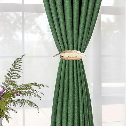 4 Pack Gold Curtain Tiebacks, Metal Curtain Tiebacks No Drill, Curtain Ties, Vintage Curtain Holdbacks for Drapery Patio, Golden Home Decor (Feathers) in Saudi Arabia