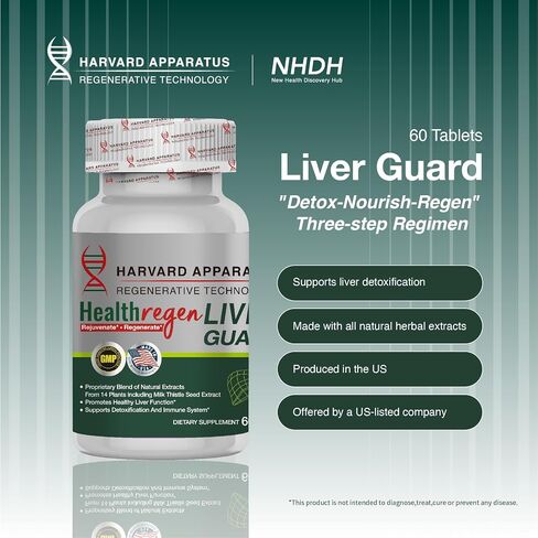 Harvard Apparatus Regenerative Liver Guard 60 Tablets - Liver Cleanse Detox & Repair, Liver Support Fatty Liver Supplement, 14+ Herbs with Silymarin Milk Thistle, Artichoke, Dandelion and More in Saudi Arabia