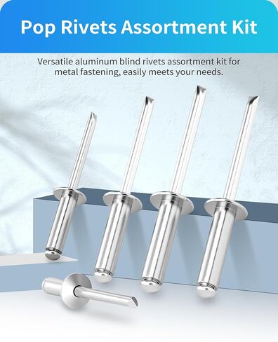 510pcs Pop Rivets Assortment Kit,14 SAE Sizes Aluminum Rivets (3/32" 1/8" 5/32" 3/16" 1/4"),Assorted Blind Rivets for Metal with Reinforced Label Case,for Furniture and Plastic Frame Windows (Silver) in Saudi Arabia