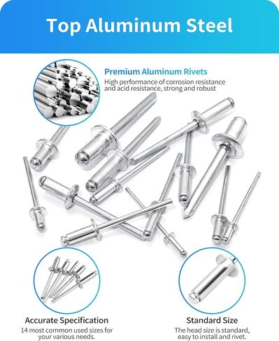 510pcs Pop Rivets Assortment Kit,14 SAE Sizes Aluminum Rivets (3/32" 1/8" 5/32" 3/16" 1/4"),Assorted Blind Rivets for Metal with Reinforced Label Case,for Furniture and Plastic Frame Windows (Silver) in Saudi Arabia