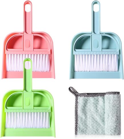 3 Pack Mini Broom and Dustpan Set - Small Dustpan and Brush Set，Mini Dust Pan Tool for Table, Desk, Countertop, Key Board in Kuwait