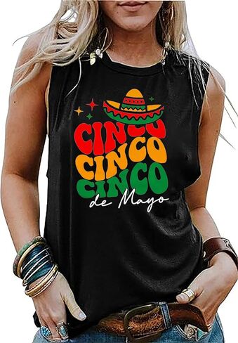 سينكو دي مايو تانك توب للنساء 5th مايو المكسيكي فييستا تيز المكسيك بلا أكمام تي شيرت عطلة حفلة سترة علوية in Kuwait