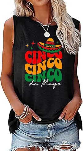 سينكو دي مايو تانك توب للنساء 5th مايو المكسيكي فييستا تيز المكسيك بلا أكمام تي شيرت عطلة حفلة سترة علوية in Kuwait