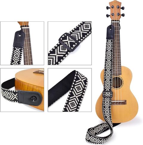 CLOUDMUSIC Ukulele Strap Tribal Pattern Hawaii Style For Men Women Teen(Snowflake In Black) in Saudi Arabia