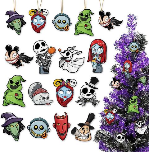 36 Pcs Halloween Jack Skellington Christmas Tree Ornaments, Sally Monster Witch Cardboard Tree Hanging Decorations Set, Funny Indoor Home Decor Holiday Party Supplies with Gold Rope in Saudi Arabia
