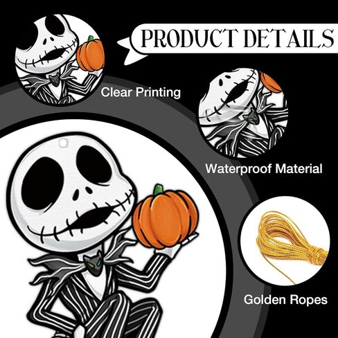 36 Pcs Halloween Jack Skellington Christmas Tree Ornaments, Sally Monster Witch Cardboard Tree Hanging Decorations Set, Funny Indoor Home Decor Holiday Party Supplies with Gold Rope in Saudi Arabia