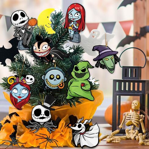36 Pcs Halloween Jack Skellington Christmas Tree Ornaments, Sally Monster Witch Cardboard Tree Hanging Decorations Set, Funny Indoor Home Decor Holiday Party Supplies with Gold Rope in Saudi Arabia